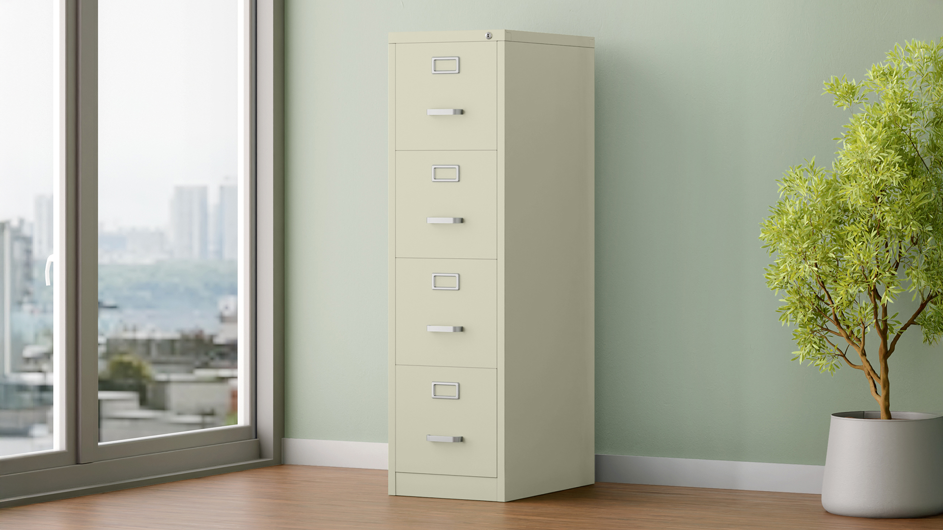 Storo Quick Lockable Vertical Filing Cabinet with 4 Drawers for Office in Mild Steel (Putty)