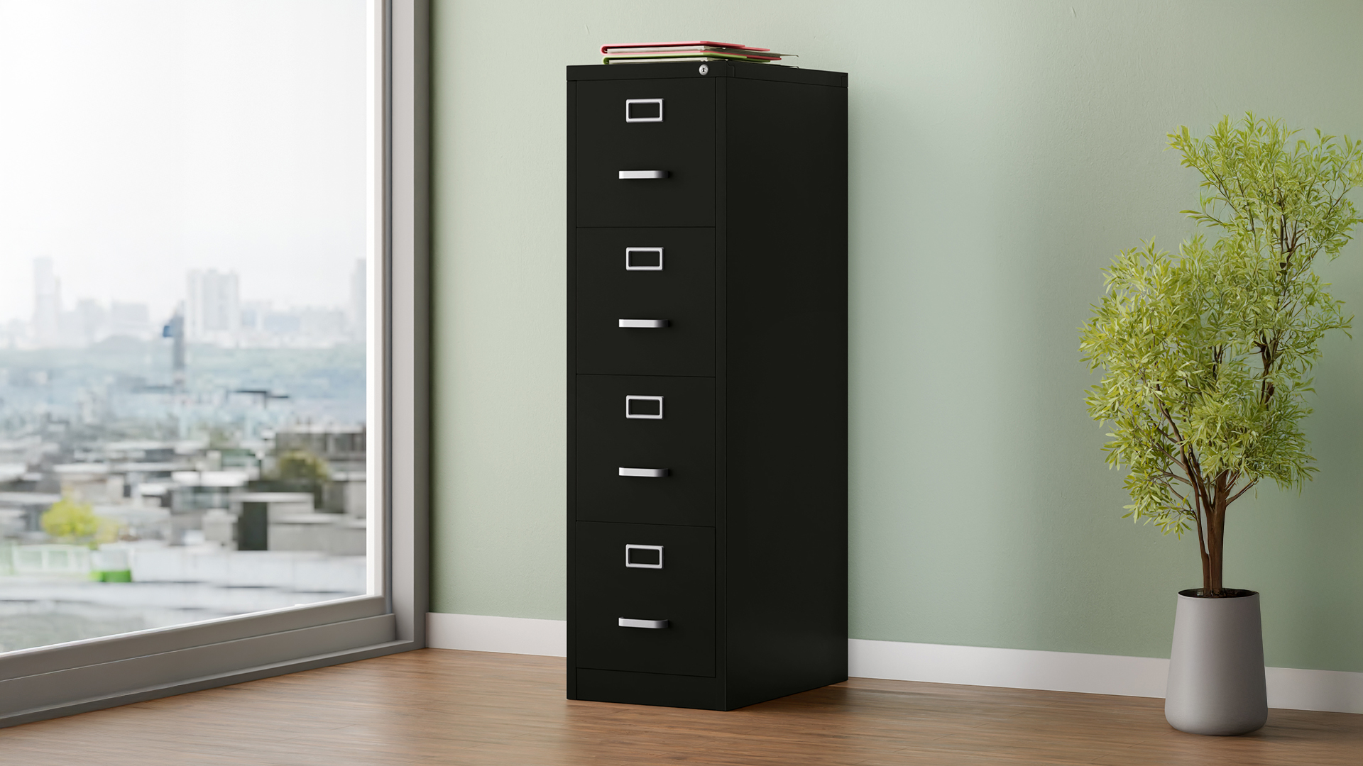 Storo Quick Lockable Vertical Filing Cabinet with 4 Drawers for Office in Mild Steel (Black)