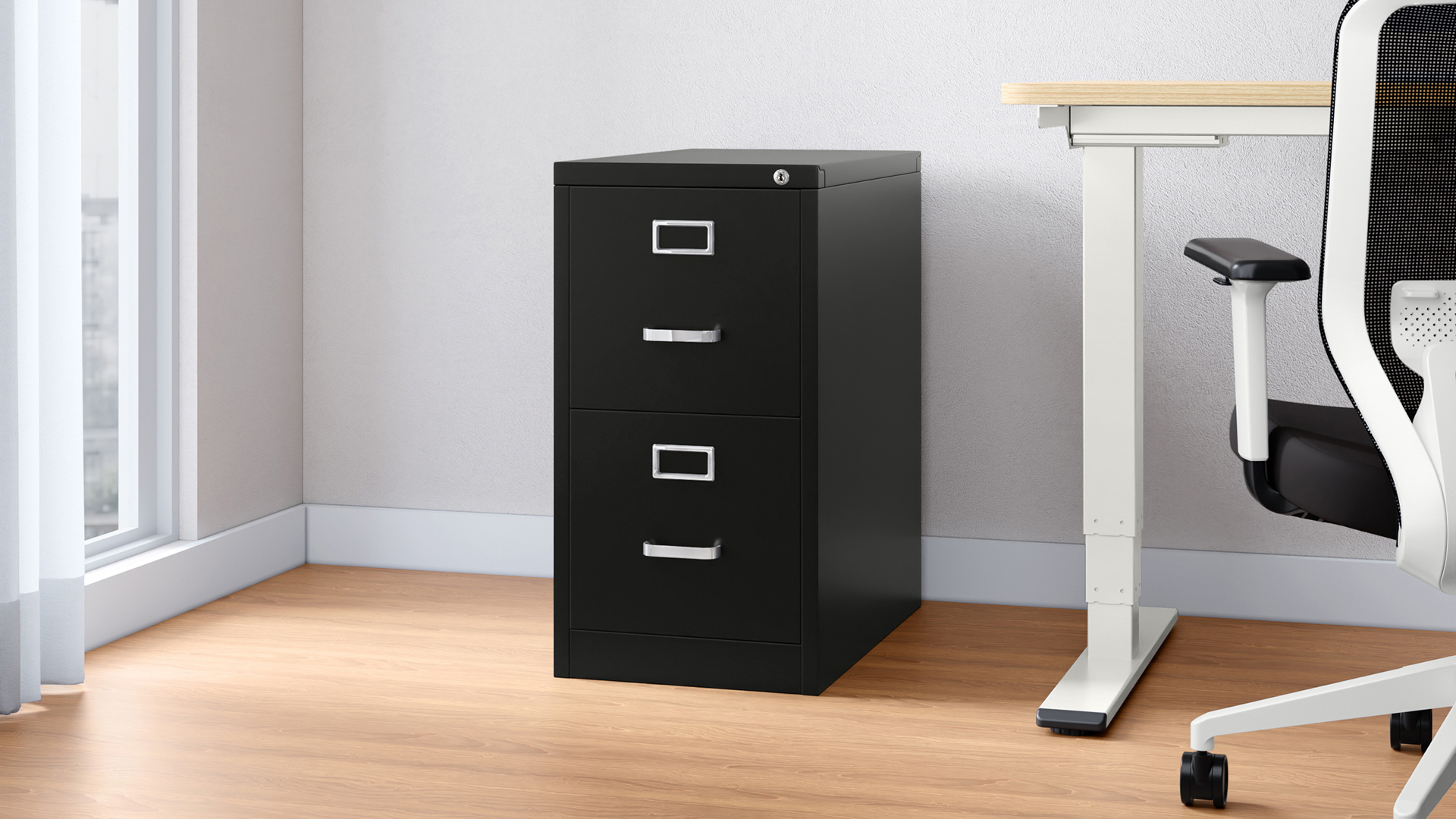 Storo Quick Lockable Vertical Filing Cabinet with 2 Drawers for Office in Mild Steel (Black)