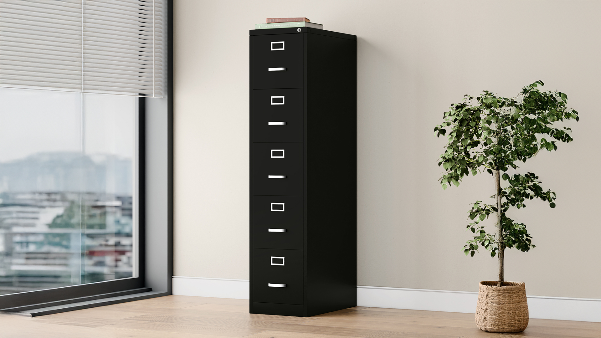 Storo Quick Lockable Vertical Filing Cabinet with 5 Drawers for Office in Mild Steel (Black)