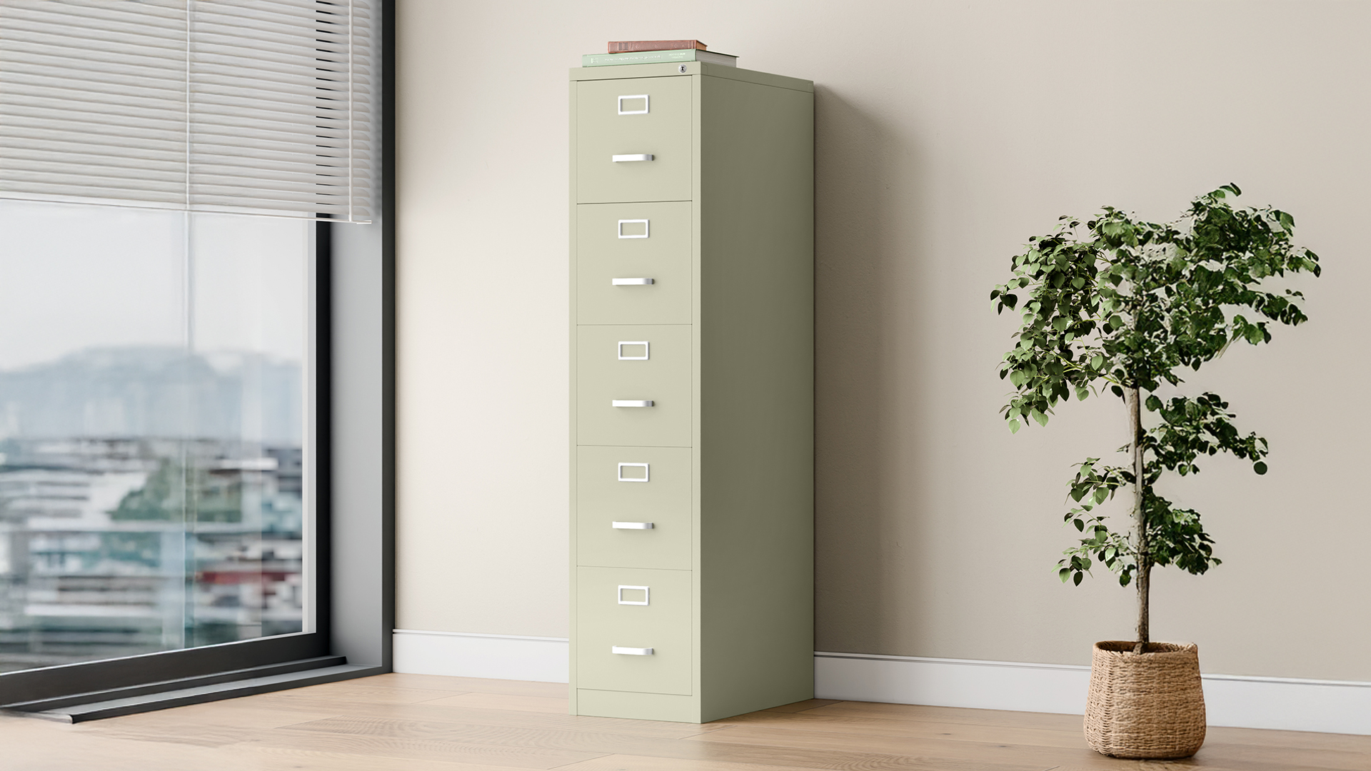 Storo Quick Lockable Vertical Filing Cabinet with 5 Drawers for Office in Mild Steel (Putty)