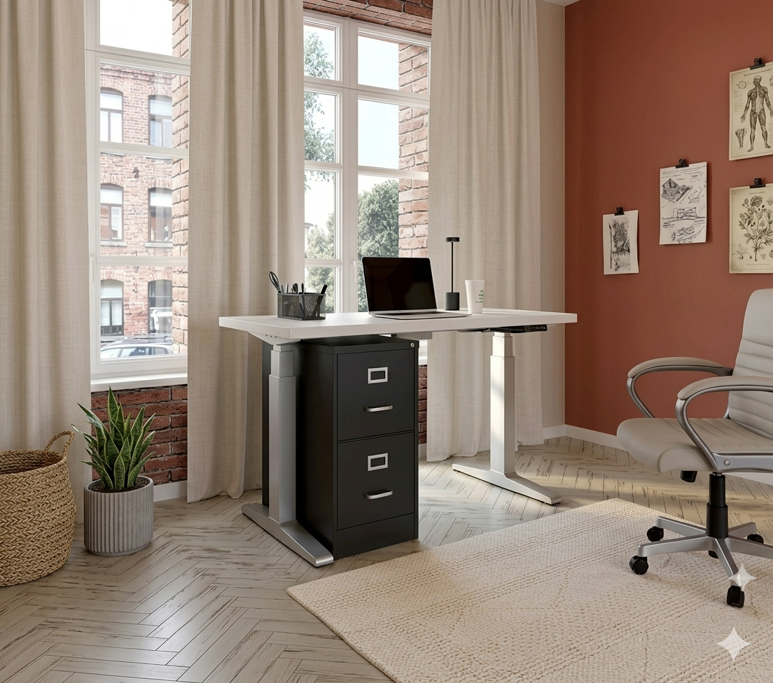 Lockable Vertical Filing Cabinet with 2 Drawers for Office in Mild Steel (Black)