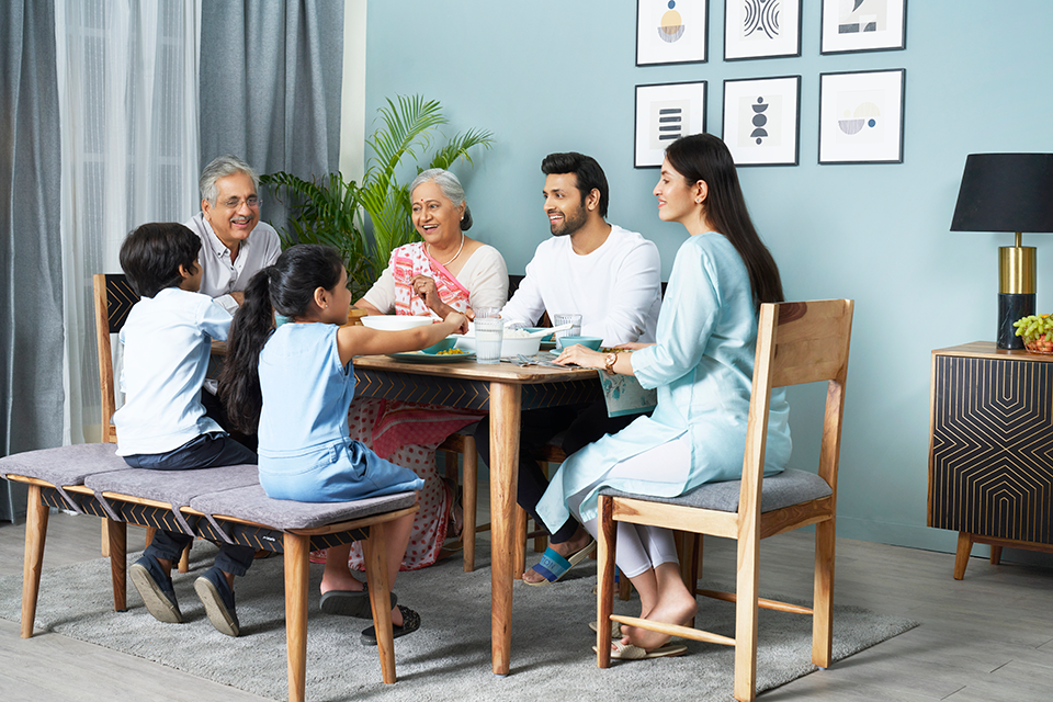 Dining benches for families.