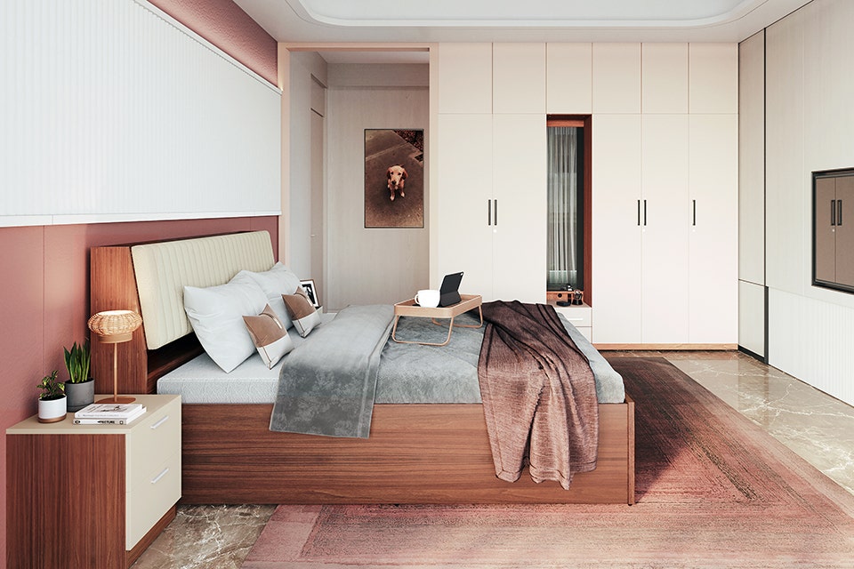 A large, comfortable bed in a spacious room.