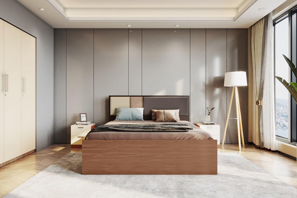 Upmods Trio Bed with upholstered headboard