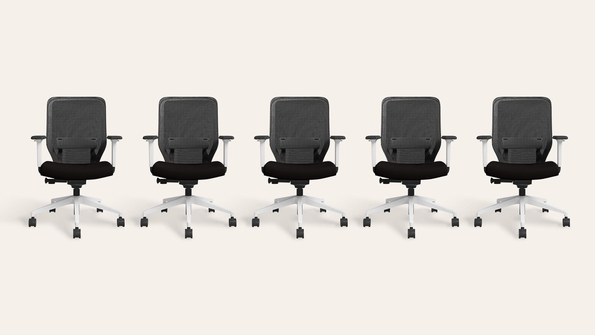 Greta 2.0 Mid Back Fabric Ergonomic Chair (Black Ink with White Body, Set of 5)