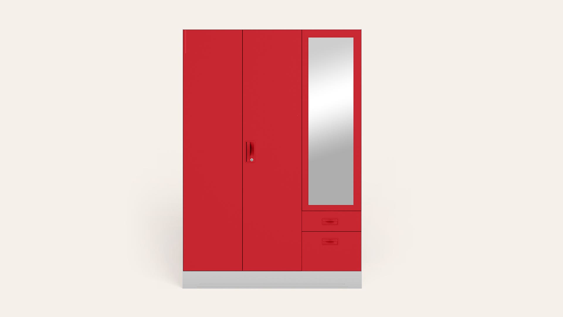 Slimline Blend 3-Door Steel Almirah/Wardrobe with Mirror (Textured Carmine Red)