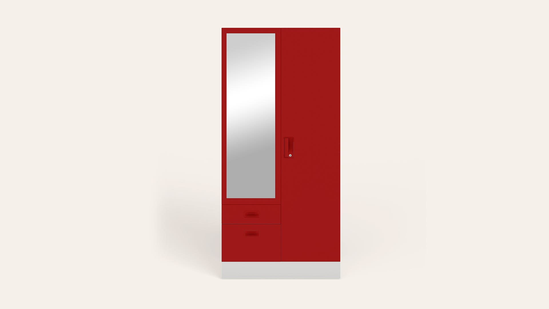 Slimline Dual 2-Door Steel Almirah/Wardrobe with Mirror (Textured Carmine Red)
