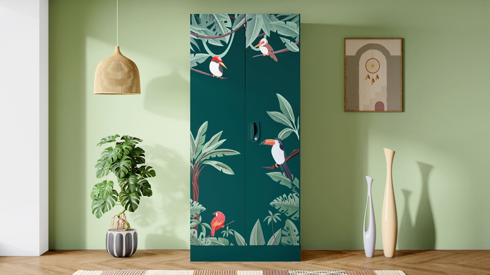 Aceline® 2-Door Digital Printed Steel Almirah (Textured Foliage Green) Image 1