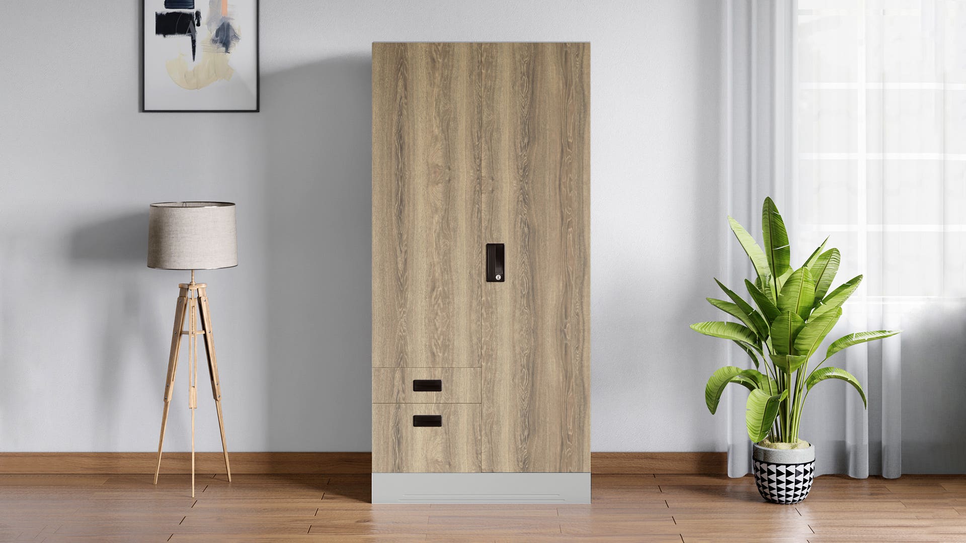 Slimline Dual 2-Door Steel Almirah (Precoated Grey Oak)