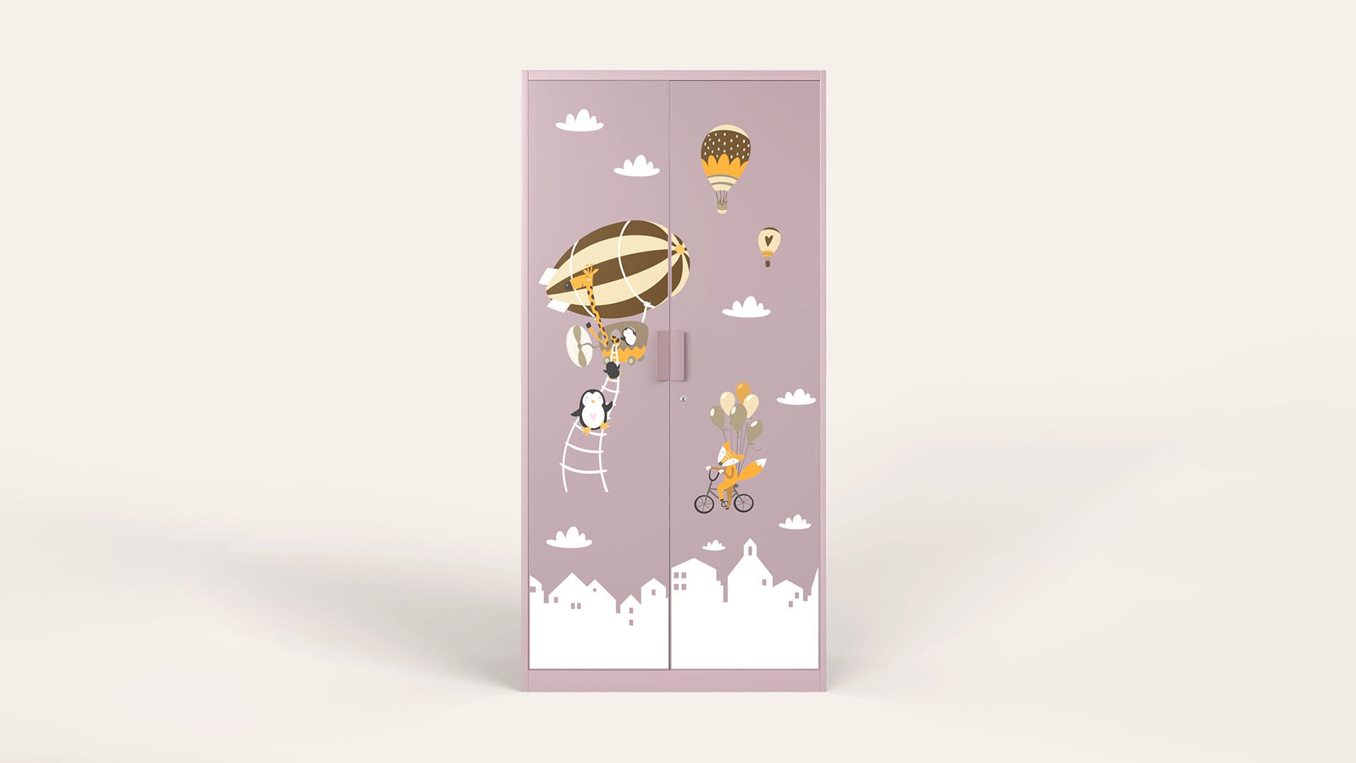 Kids 2-Door Steel Almirah/Wardrobe(Hot Air Balloon Digital Print in Lilac Glaze)