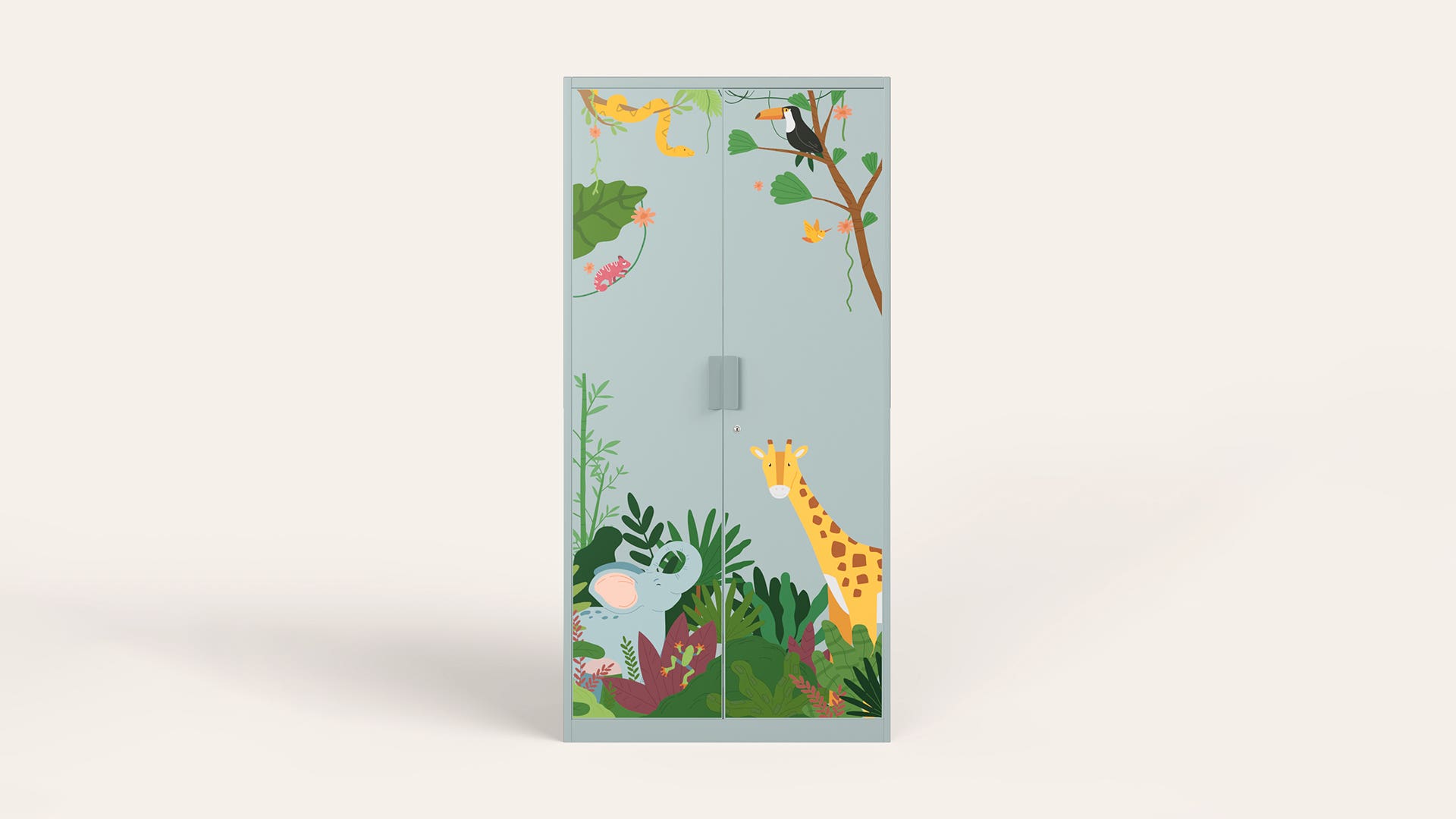 Kids 2-Door Steel Almirah/Wardrobe(Jungle Scene Digital Print in Sky Gray)