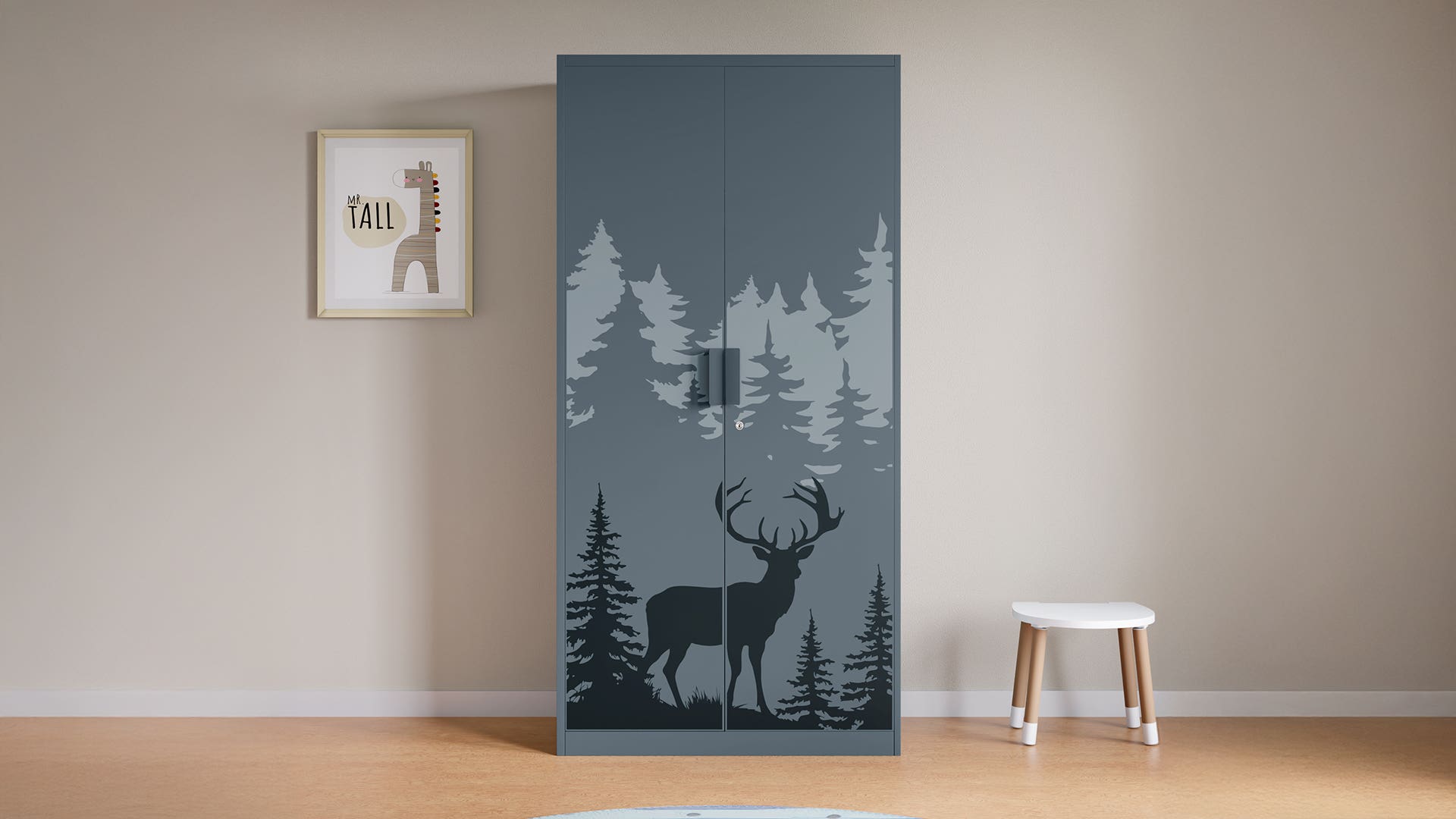 Kids 2-Door Steel Almirah/Wardrobe (Into the Woods Digital Print in Stormy Weather)