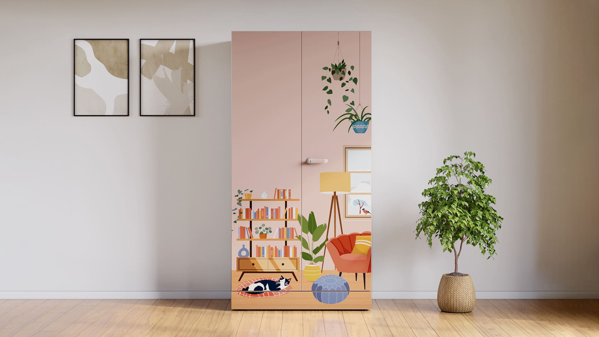 Auraline® Men Basic Digital Printed 2-Door Steel Almirah/Wardrobe (Cozy Nook - Peach Whip)