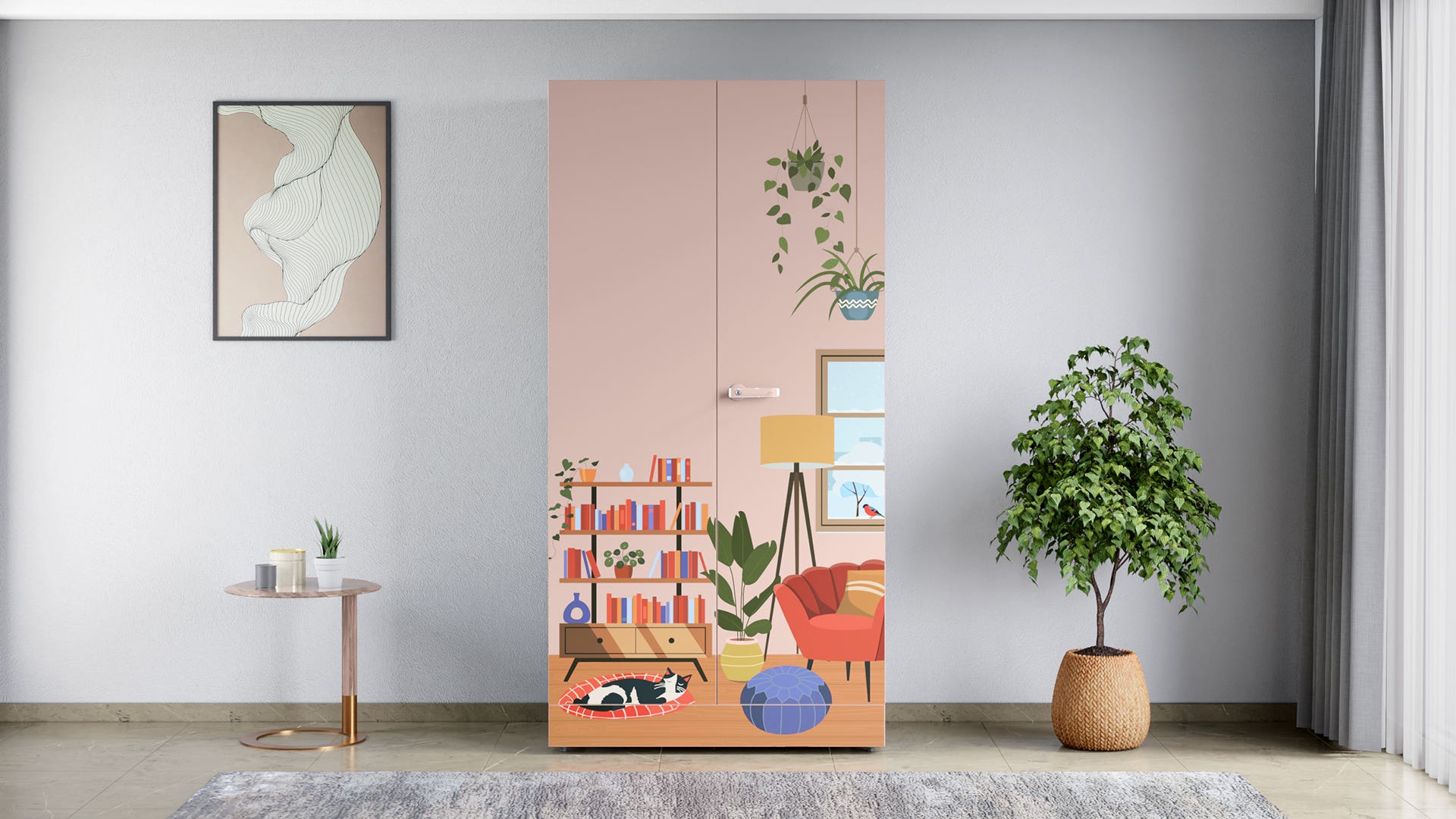 Auraline® Women Basic Digital Printed 2-Door Steel Almirah/Wardrobe (Cozy Nook - Peach Whip)