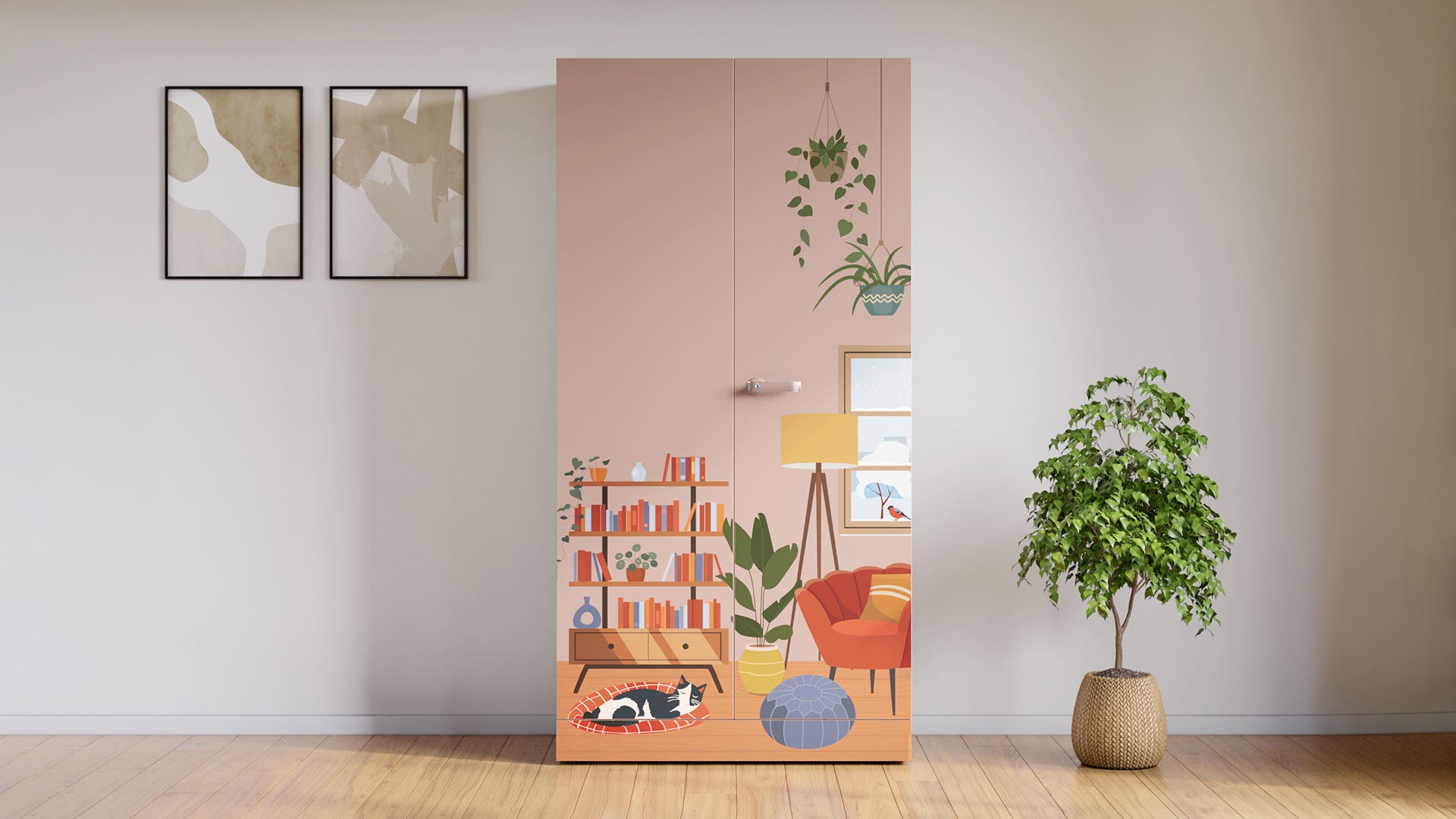 Auraline® Women Premium Digital Printed 2-Door Steel Almirah/Wardrobe (Cozy Nook - Peach Whip)