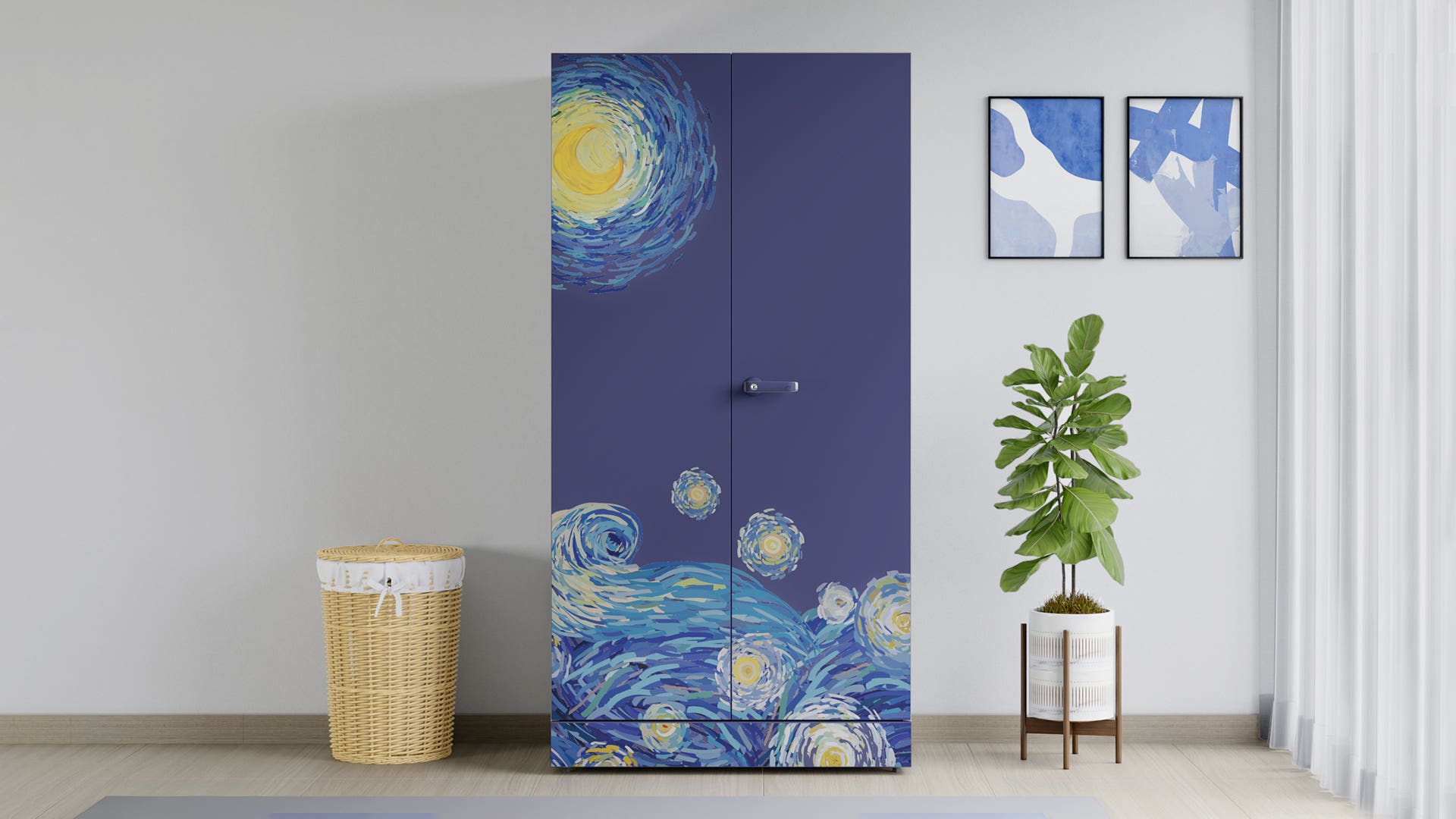 Auraline® Men Basic Digital Printed 2-Door Steel Almirah/Wardrobe (Lunar Tides - Skipper Blue)
