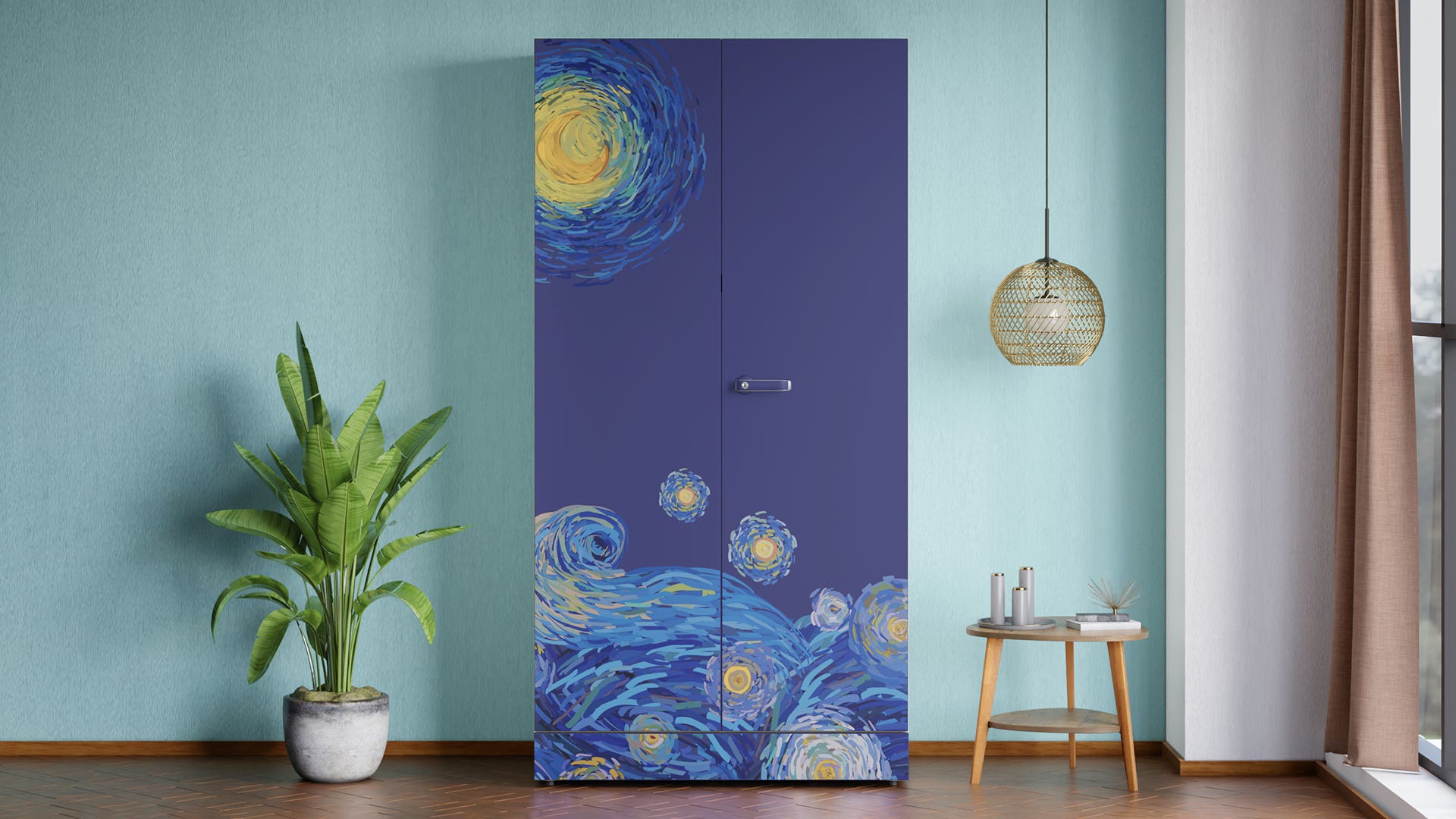 Auraline® Men Premium Digital Printed 2-Door Steel Almirah/Wardrobe (Lunar Tides - Skipper Blue)
