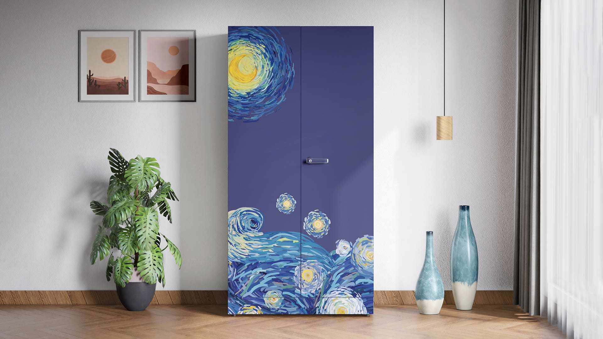 Auraline® Women Premium Digital Printed 2-Door Steel Almirah/Wardrobe (Lunar Tides - Skipper Blue)