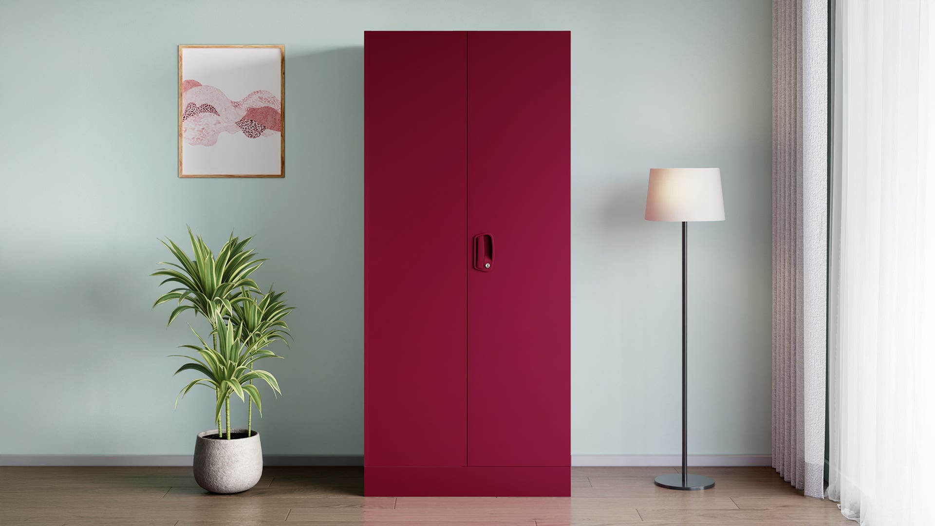 Aceline® Premium 2-Door Steel Almirah (Textured Berry Red)