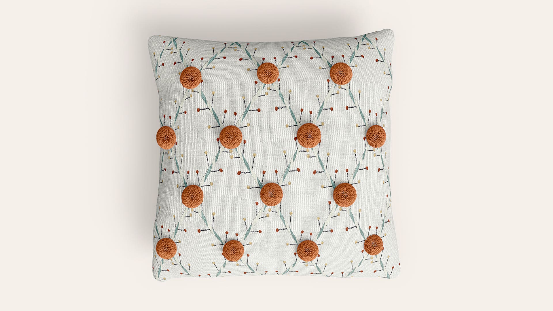 18x18 Cotton Square Cushion Cover (New Leaf Pompom)