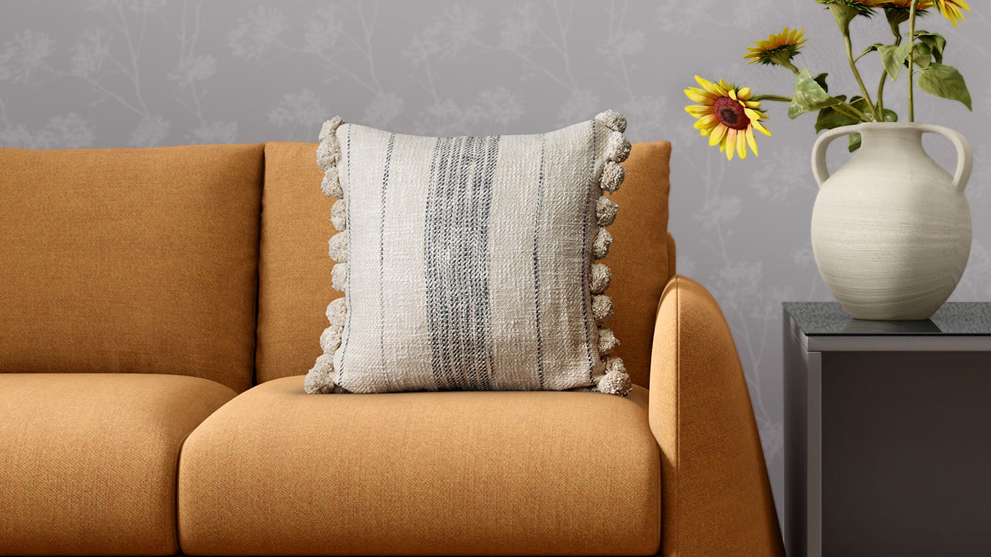 12x20 Cotton Rectangle Cushion Cover (Stripe with Pompom)