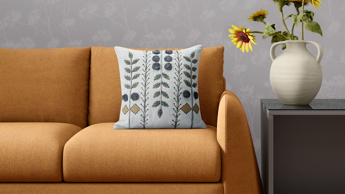 18x18 Cotton Square Cushion Cover (Leaf Pompom)
