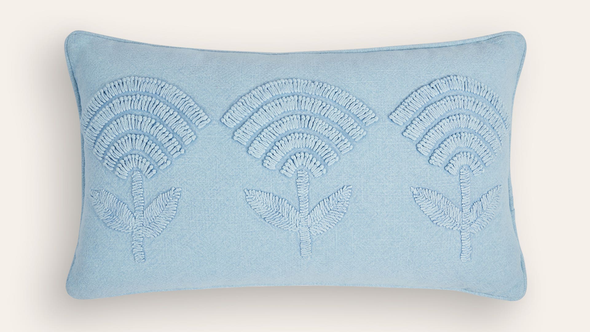 Floral-Embroidered Polyester Cushion Cover