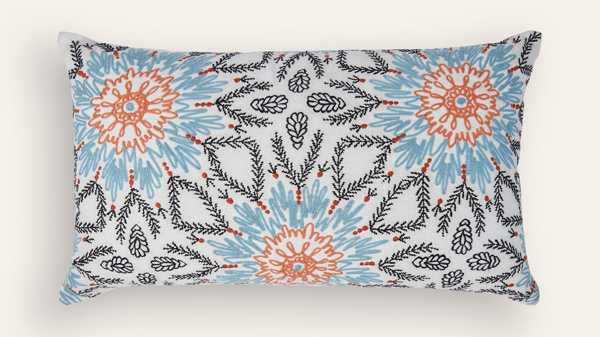 Floral-Embroidered Cotton Cushion Cover