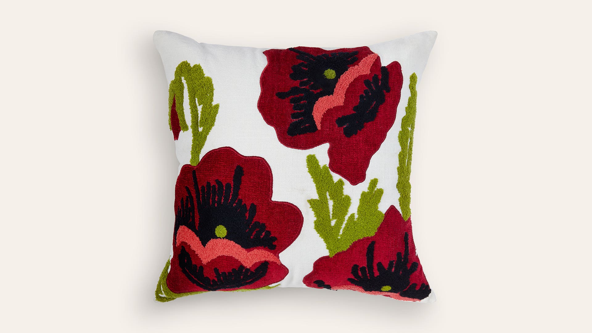 Poppy flowers-Applique work and Embroidery Cotton Cushion Cover