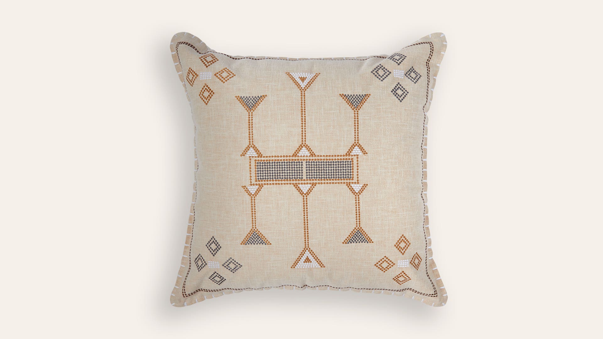 Tribal-Embroidered Cotton Cushion Cover