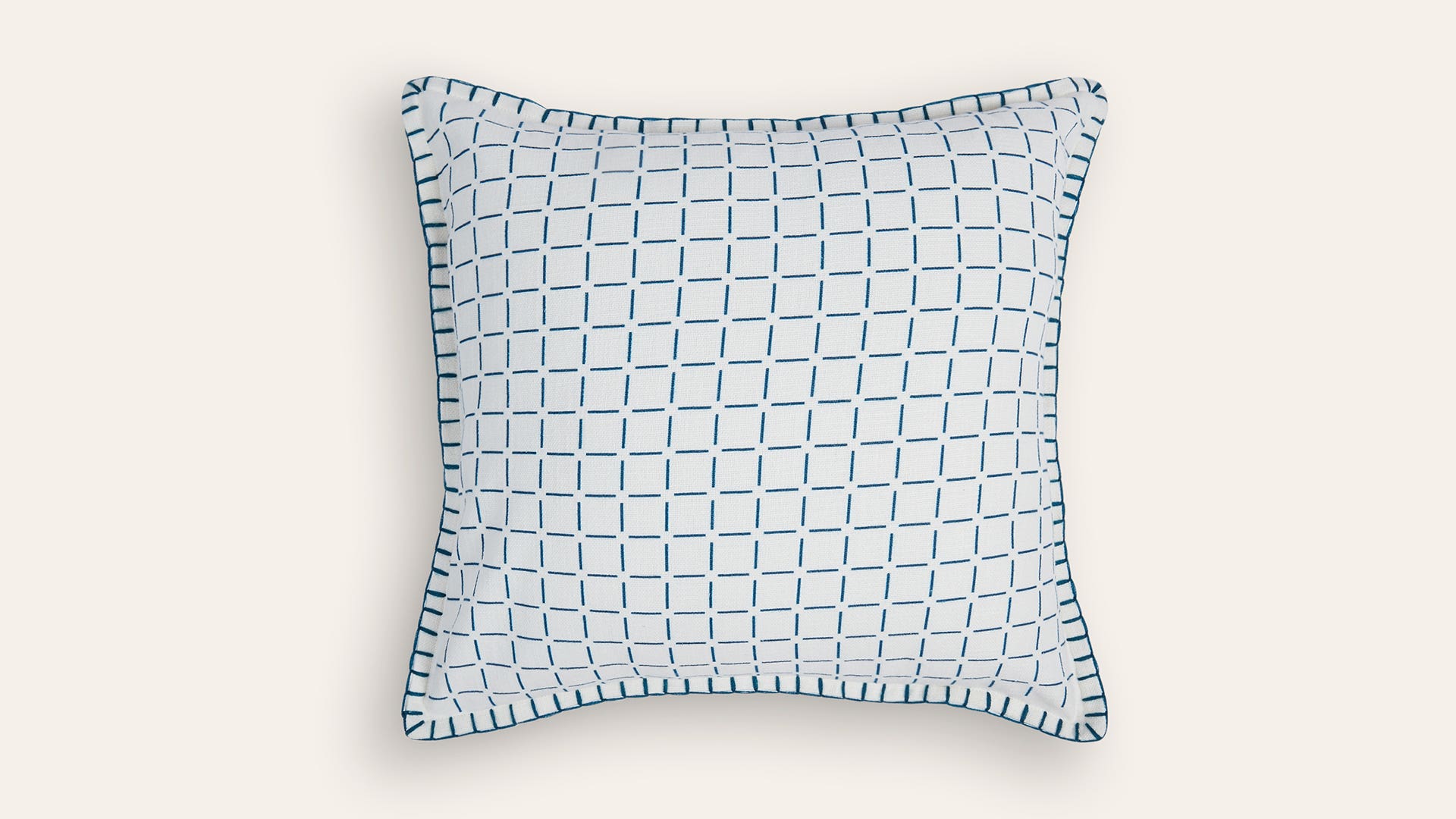 Checkered Print and Blanket edge embroidery Cotton Cushion Cover