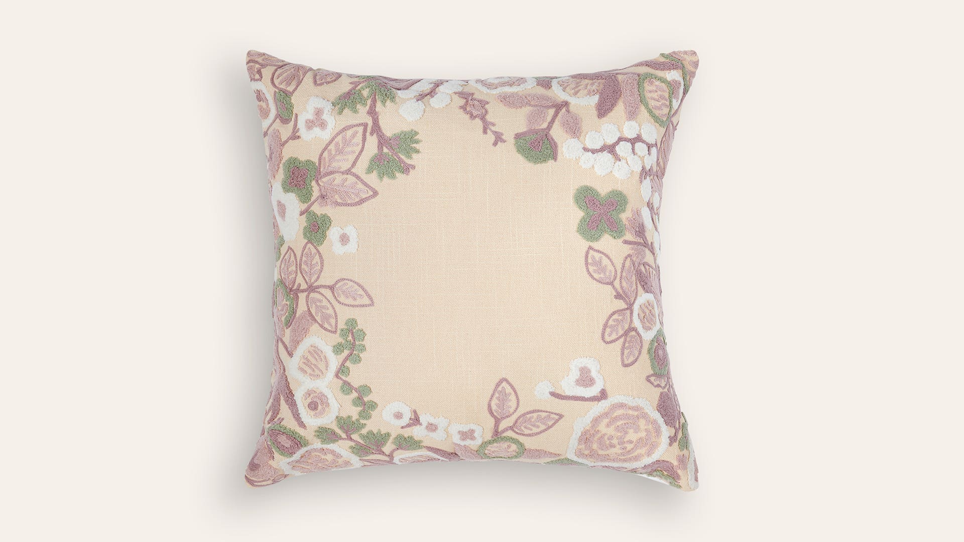 Floral-Embroidered Cotton Cushion Cover