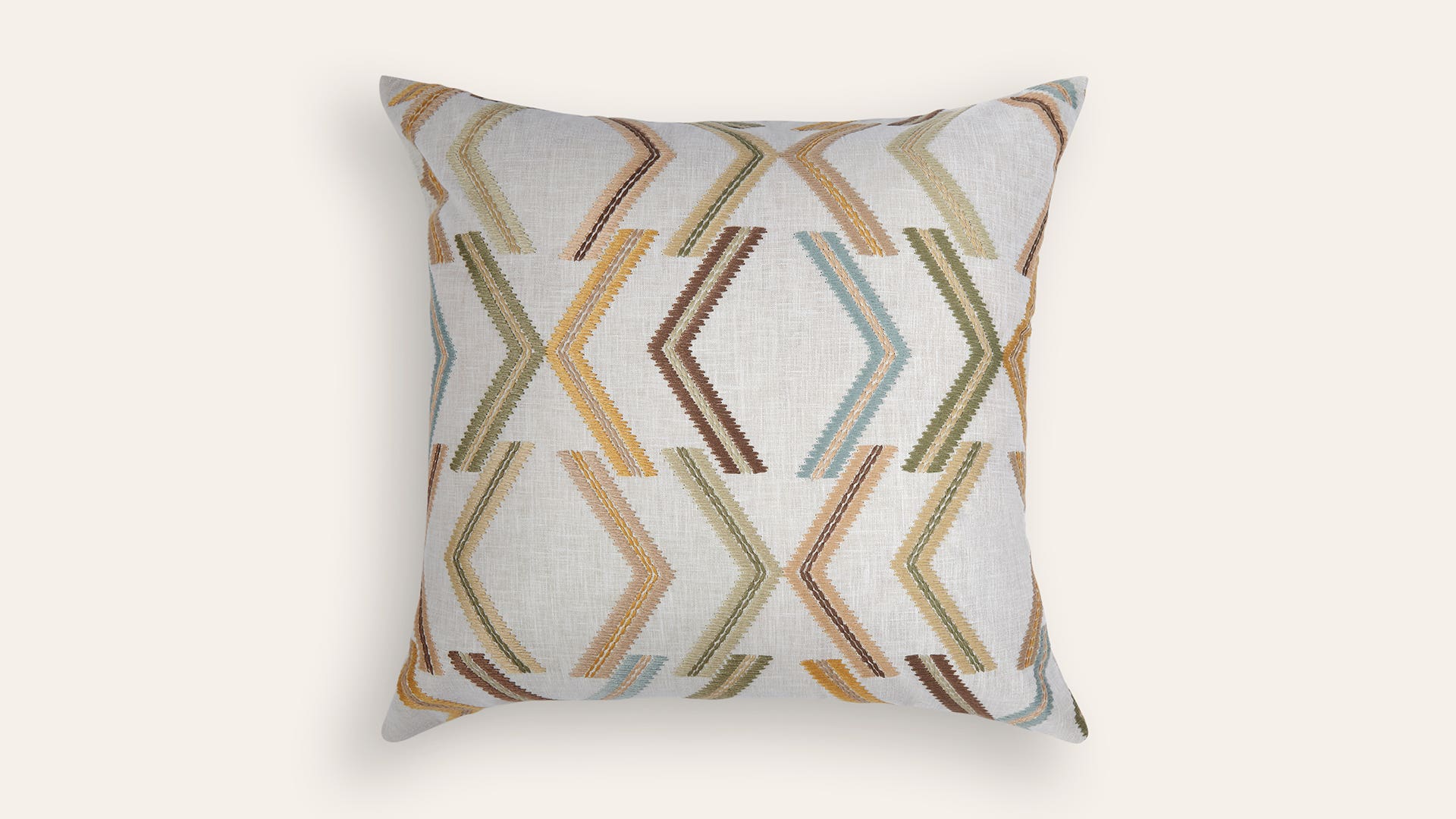Geometric-Embroidered Polycotton Cushion Cover