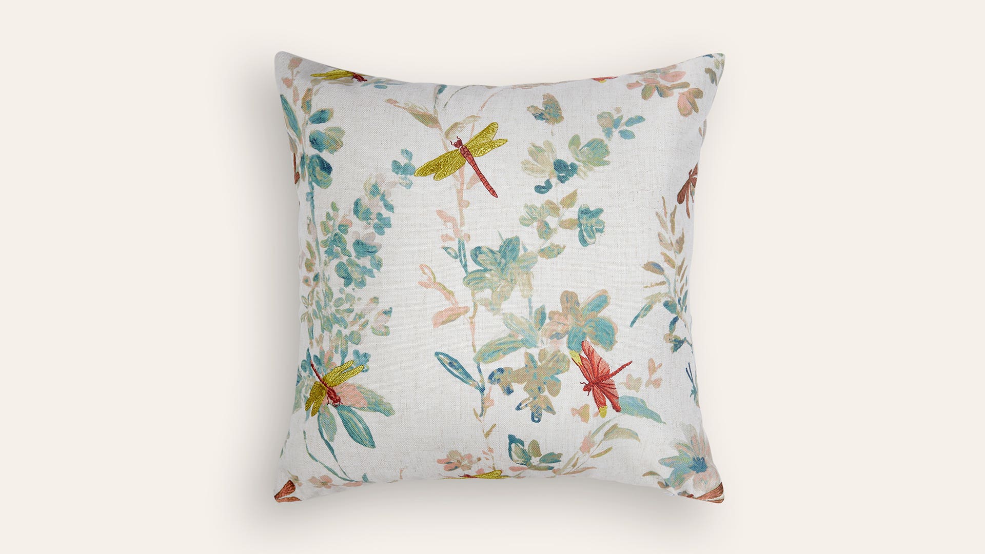 Floral-Embroidered Polyester and Linen Cushion Cover