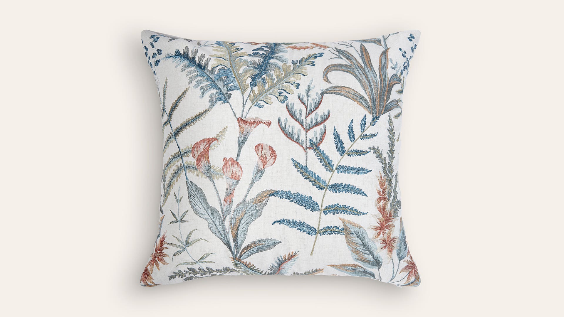 Floral-Embroidered Polyester and Linen Cushion Cover