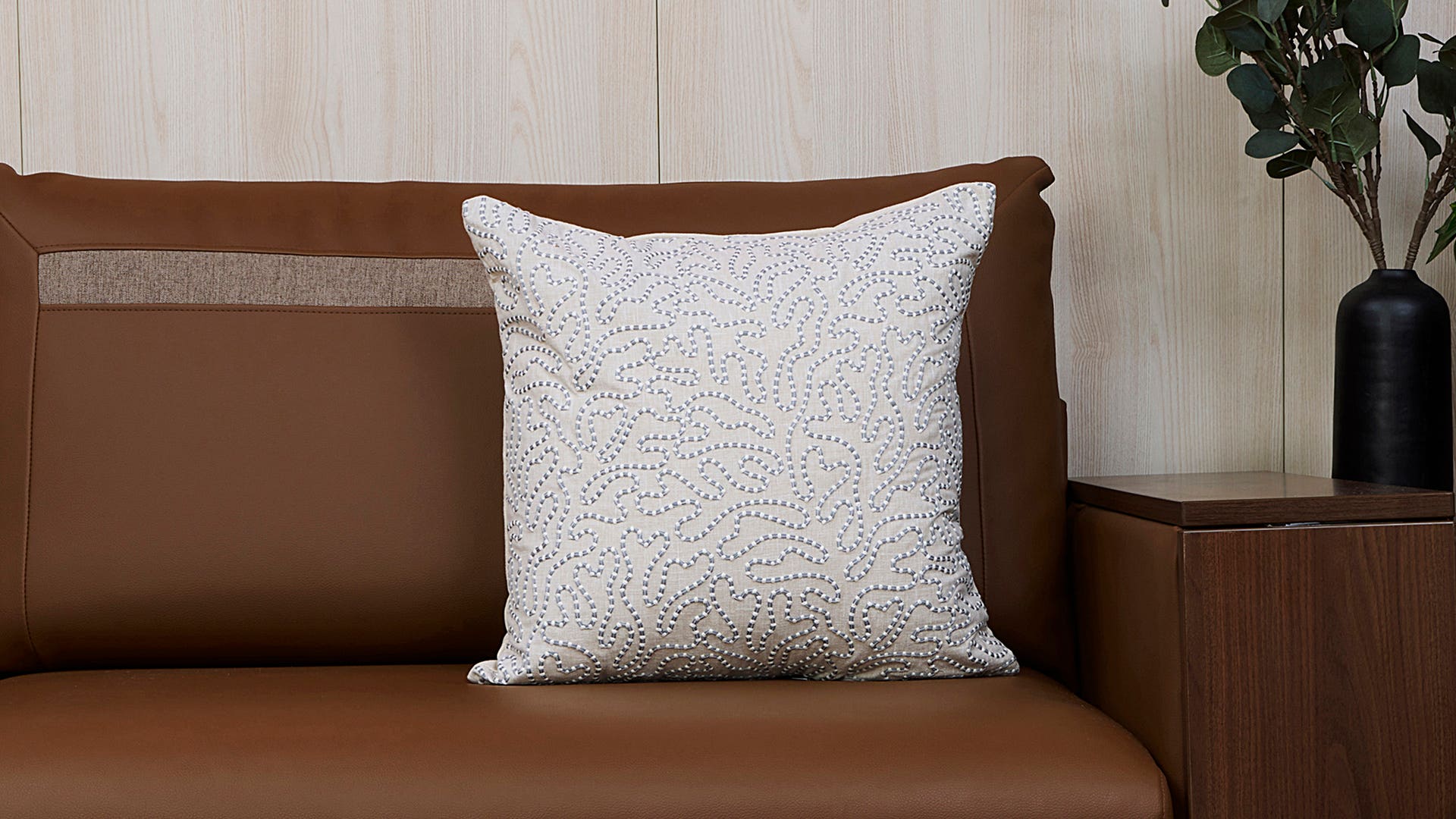 Abstract-Rope embroidery Polycotton Cushion Cover