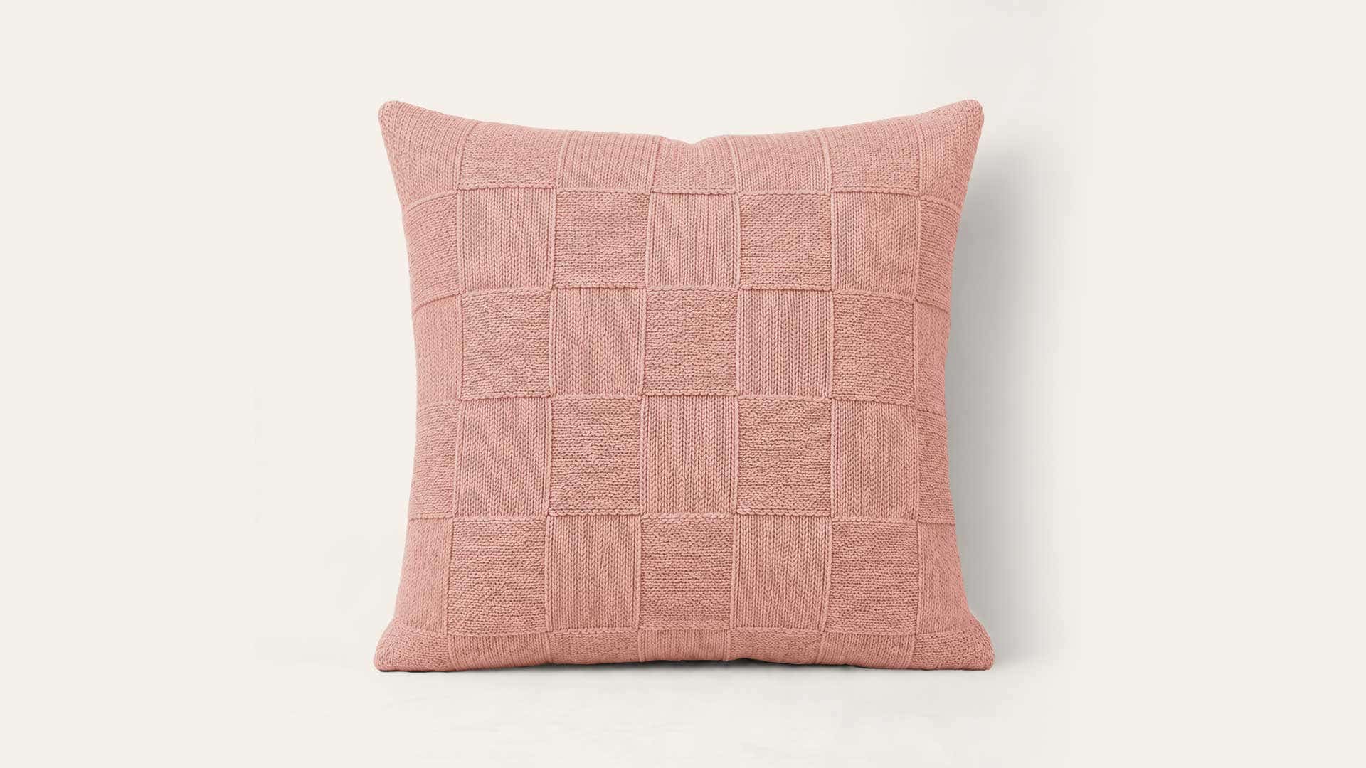 Pink Chequered Knitted Cotton Cushion Cover