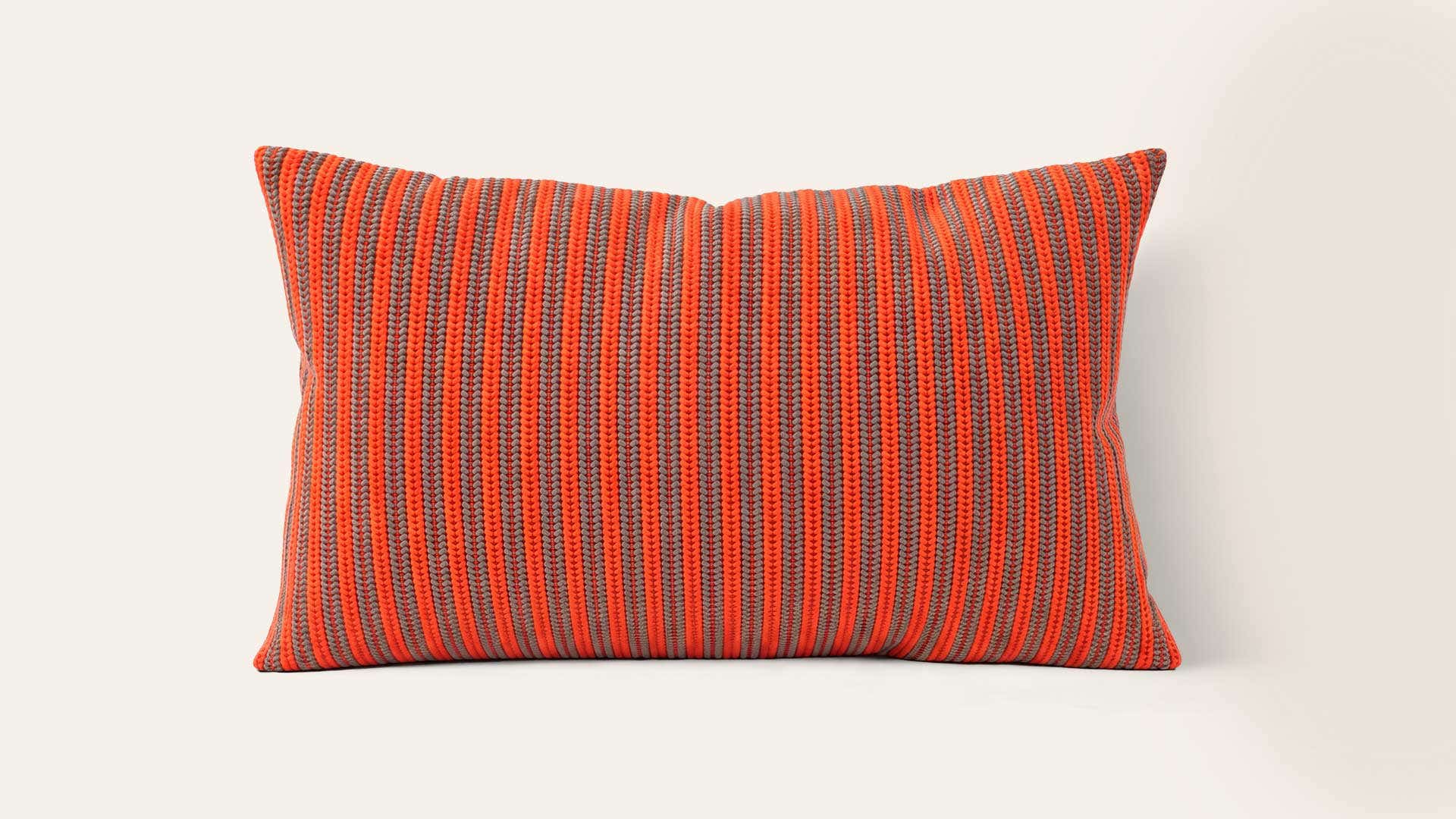 Fluorescent Orange & Grey Striped Knitted Cotton Cushion Cover
