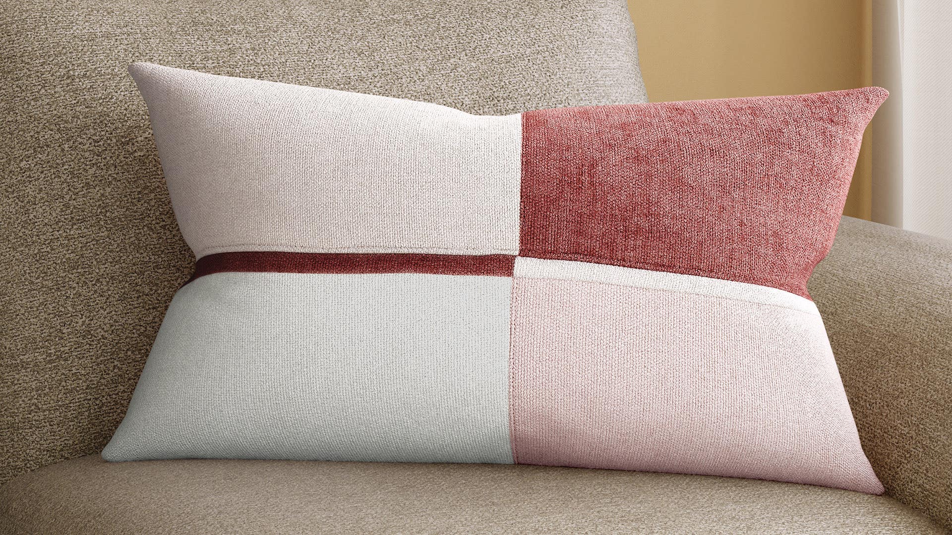 Quad patch-Panelling Polyester Cushion Cover