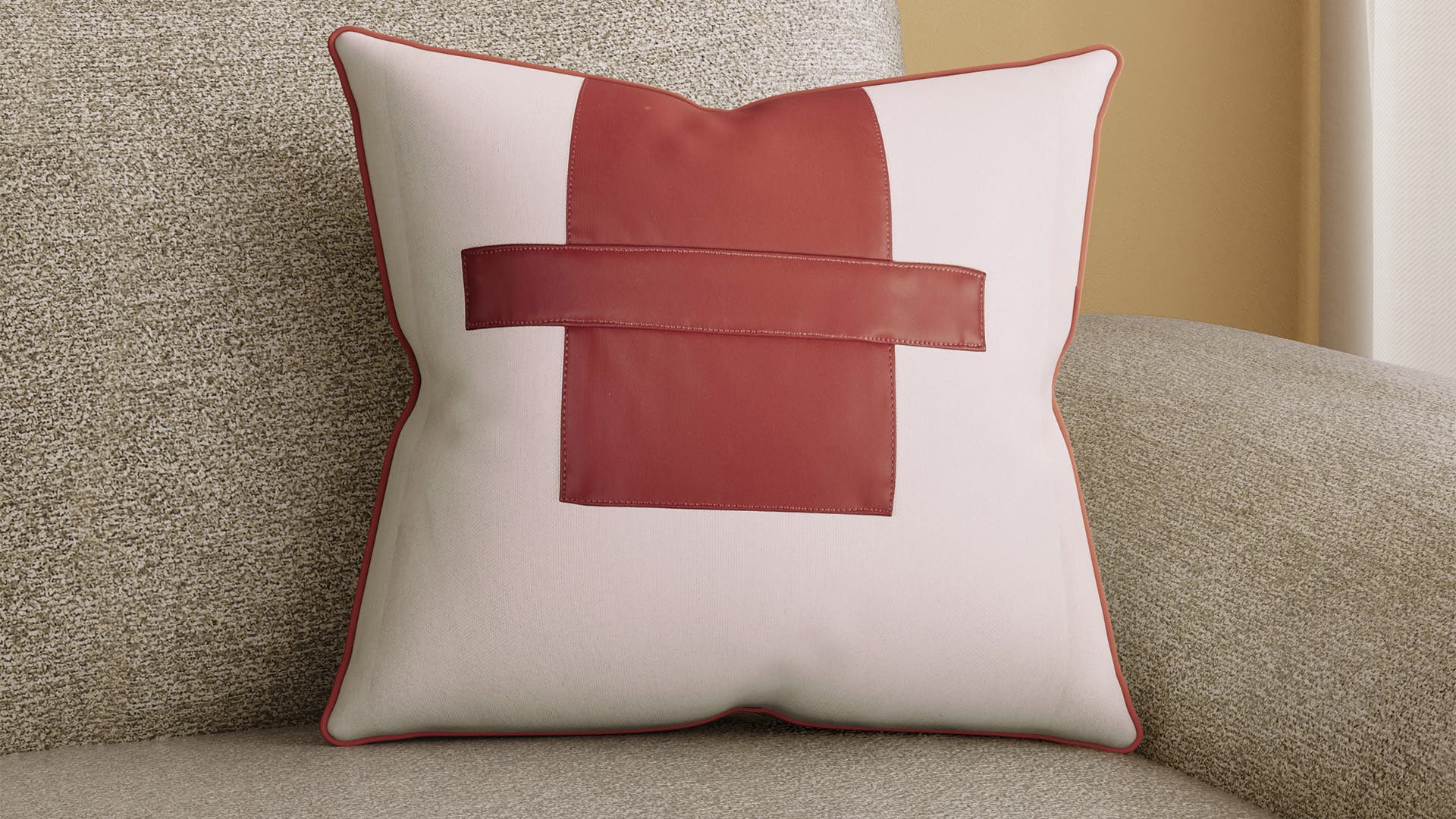 Patchwork Polyester and PU Leather Cushion Cover