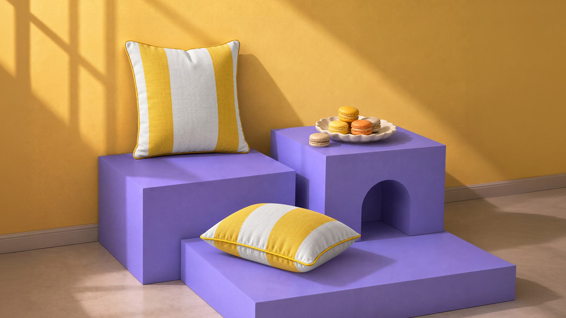 Yellow Stripes Printed Polyester Cushion Cover