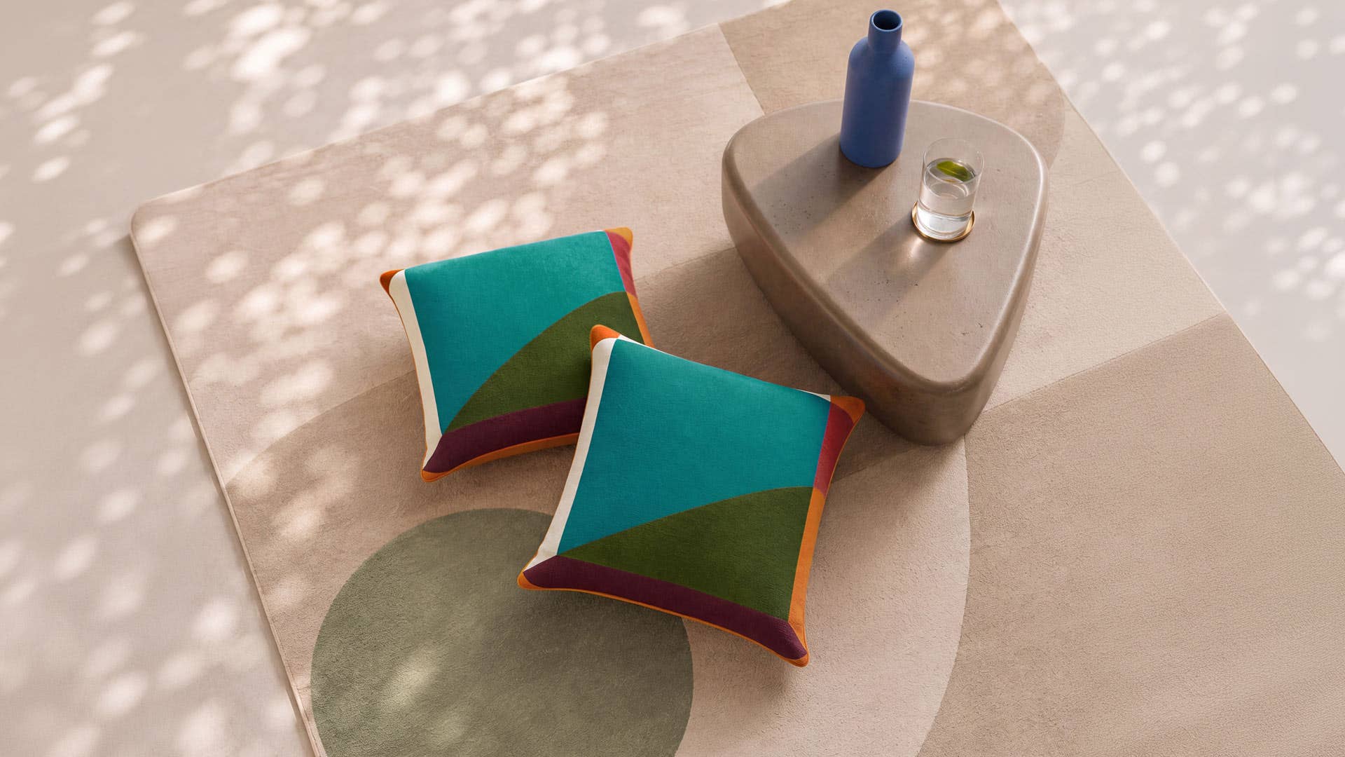 Blue Frame Abstract Printed Polyester Cushion Cover