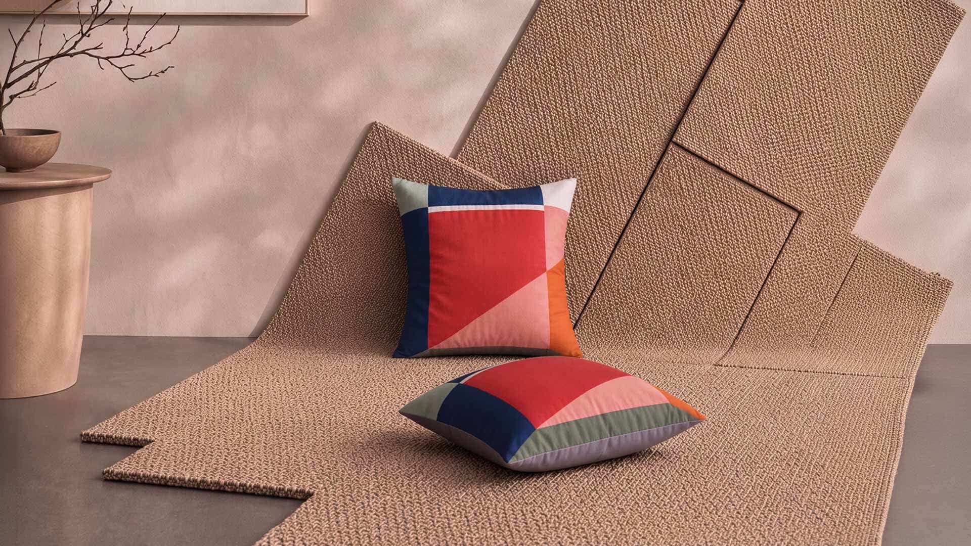 Peach Frame Abstract Printed Polyester Cushion Cover