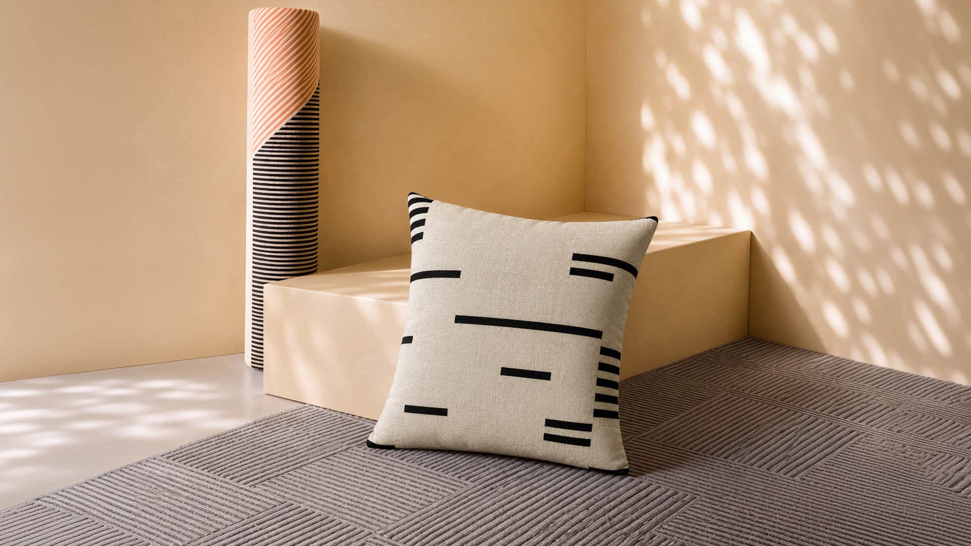 Black and beige Tetris Printed Polyester Cushion Cover