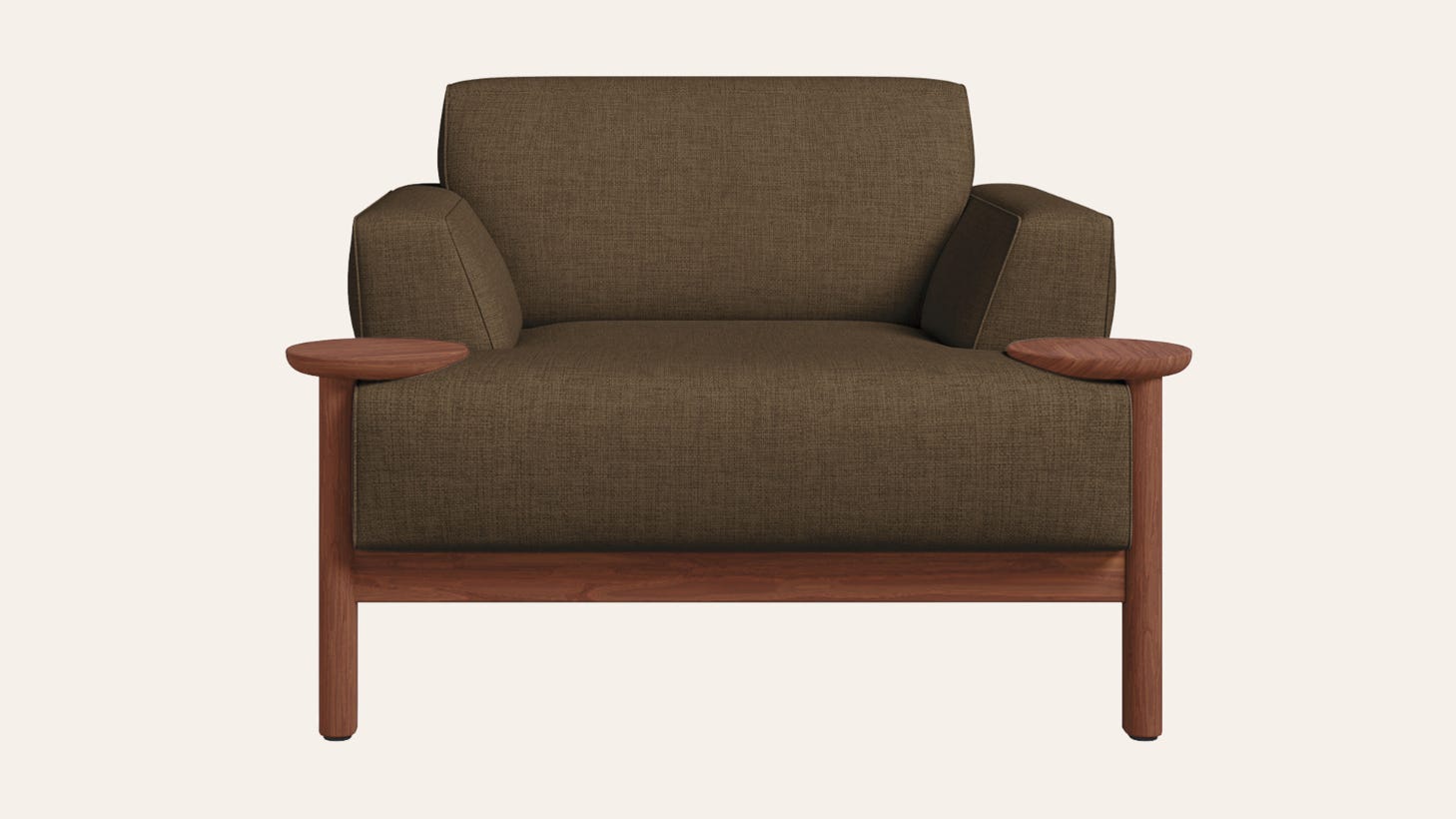 Lavana 1-Seater Fabric Sofa with Wooden Disk Tray on Armrest