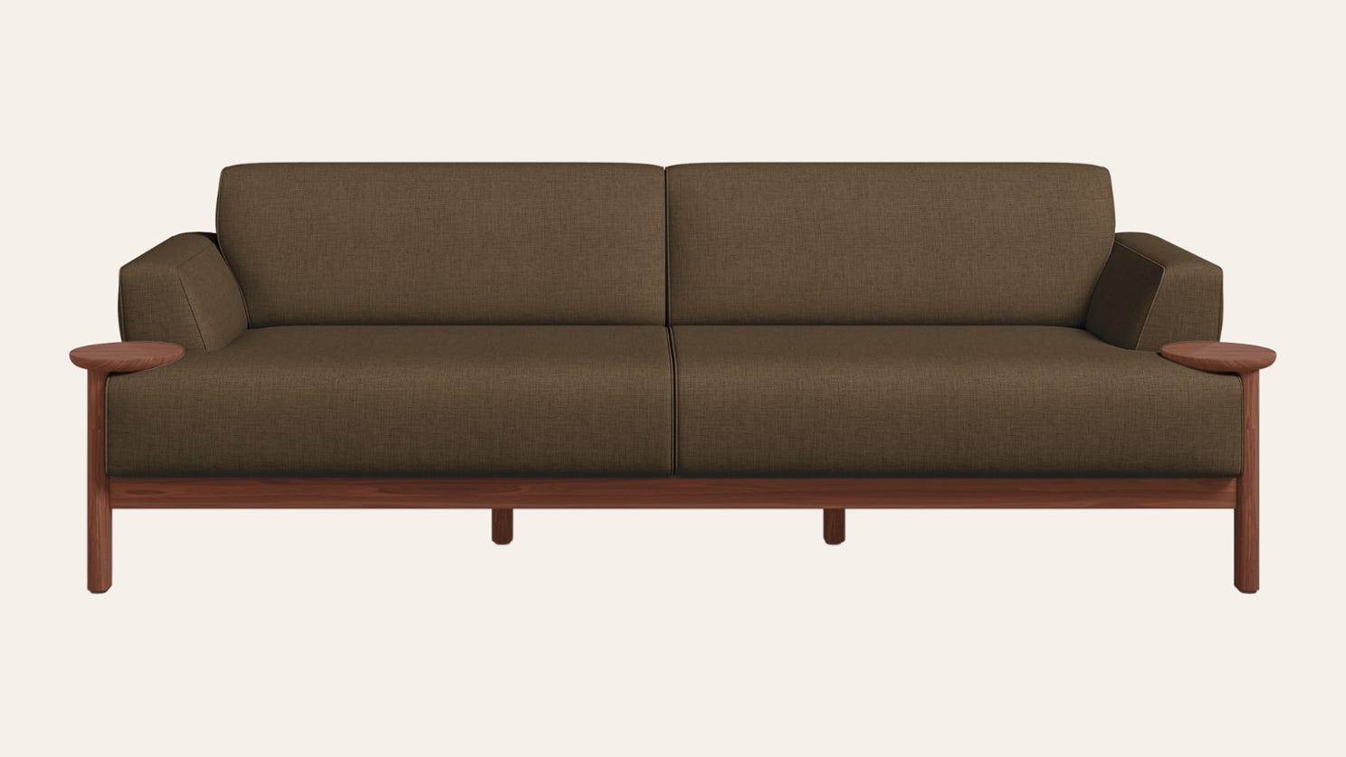 Lavana 3-Seater Fabric Sofa with Wooden Disk Tray on Armrest