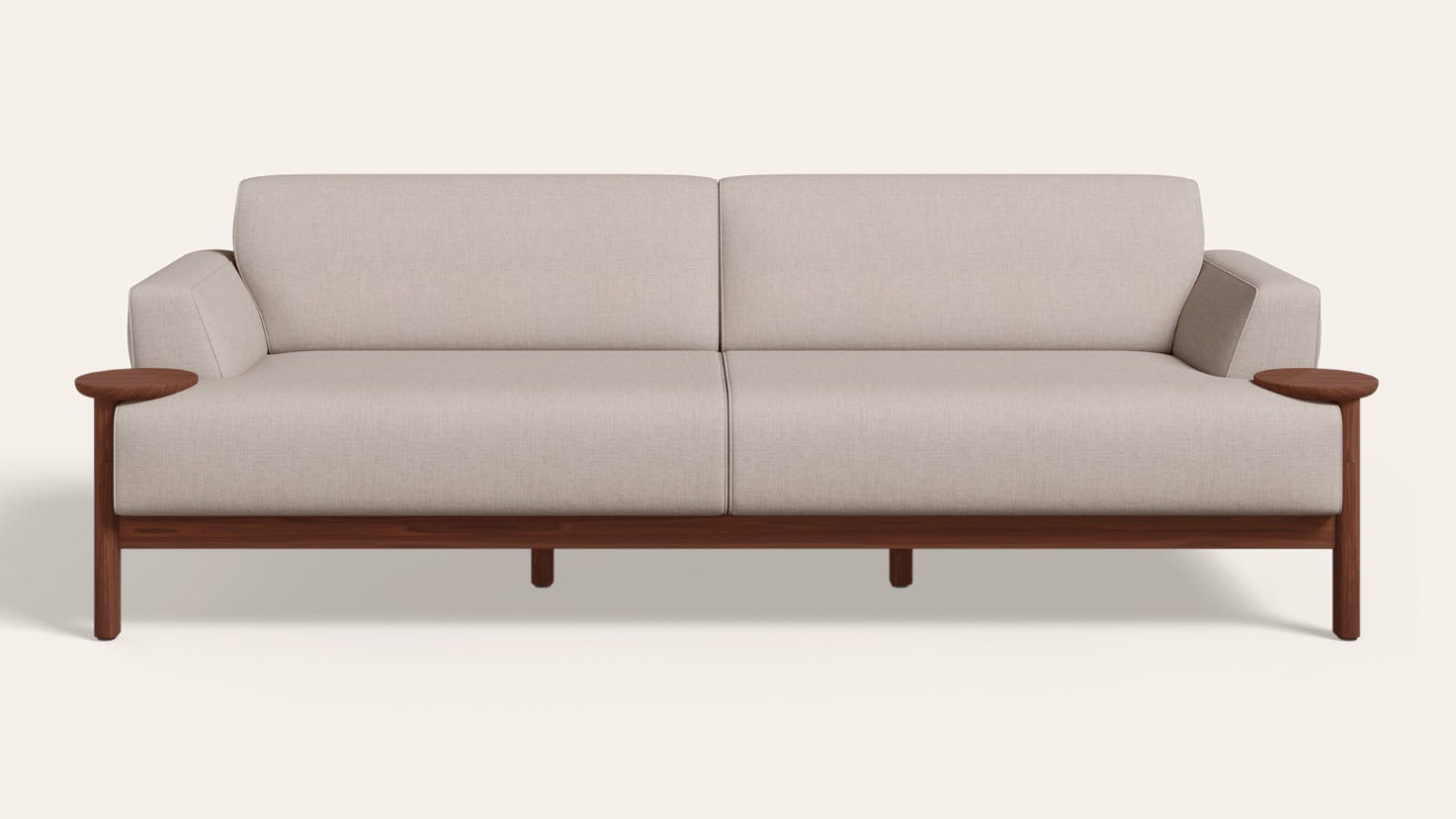 Lavana 3-Seater Fabric Sofa with Wooden Disk Tray on Armrest