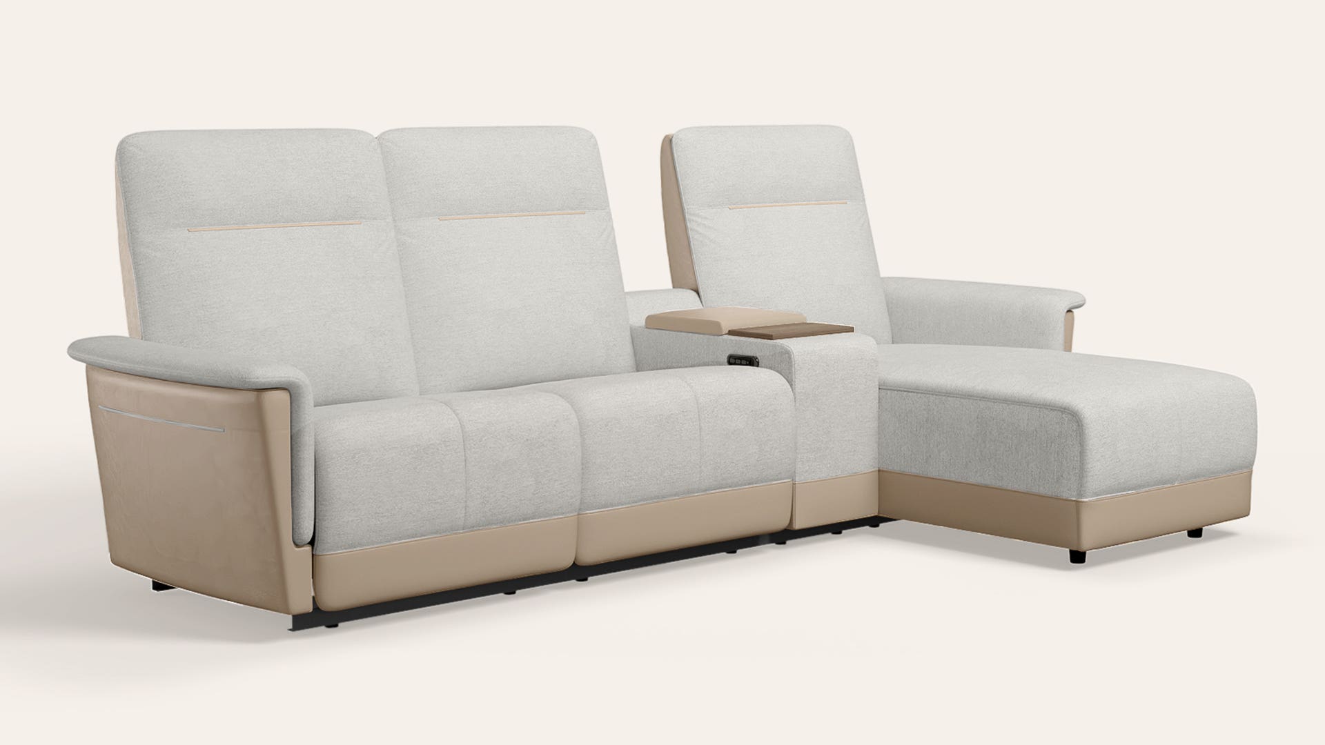 TuneIn Motorised 2 Seater Fabric Recliner with Console and Left Hand Chaise