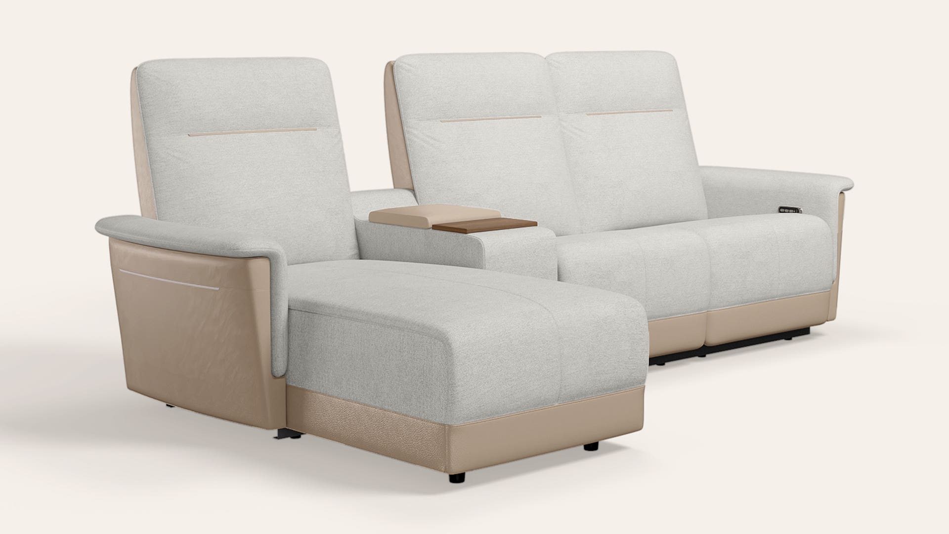 TuneIn Motorised 2 Seater Fabric Recliner with Console and Right Hand Chaise
